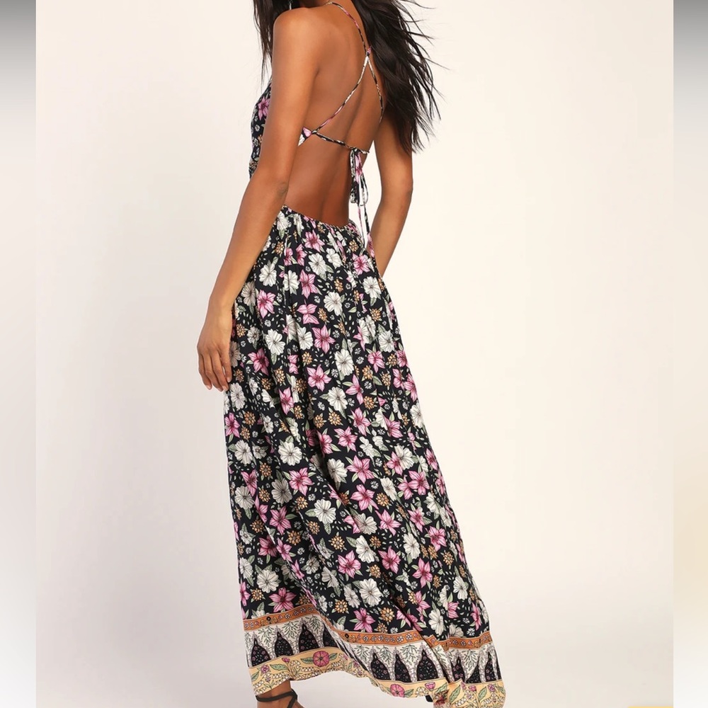 Floral backless bohemian maxi dress